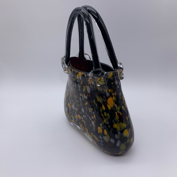 Vtg. Murano Style Mouth Blown Block Cut Handbag Purse Sculpture Or Flower Vase - Picture 8 of 14